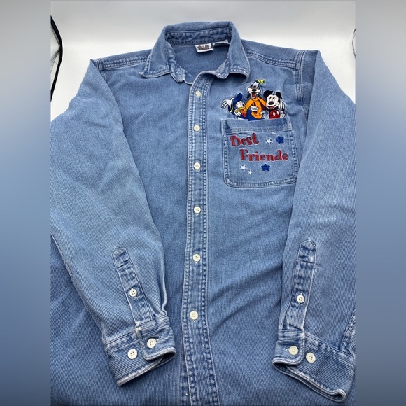 Vintage Disney Catalog Mickey & Best Friends Denim Shirt Embroidered 90s Small - Picture 1 of 8